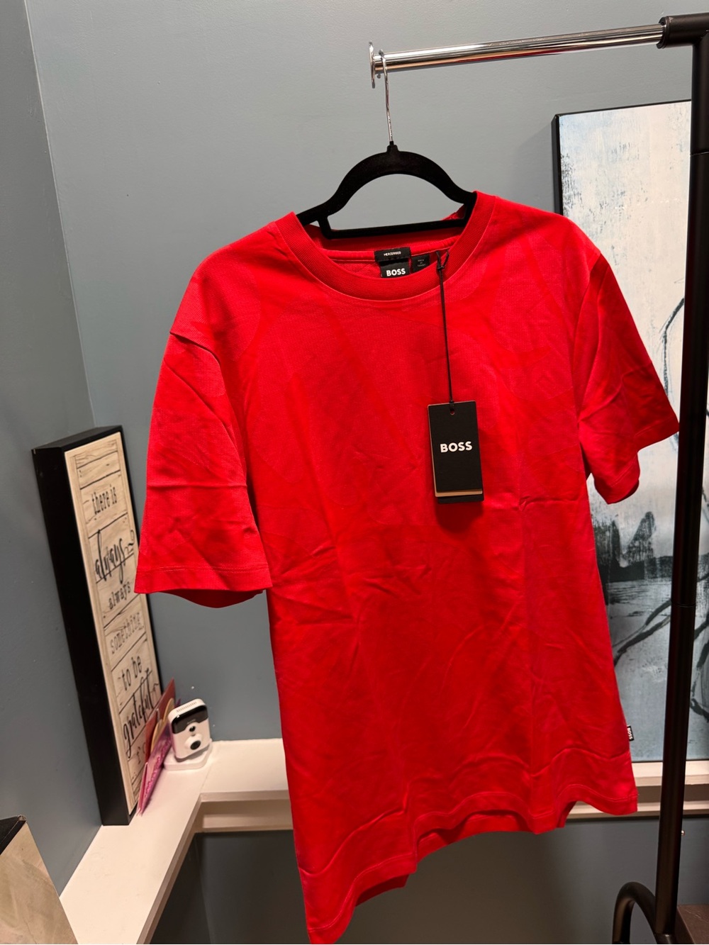 BOSS Men's Bright Red Crew Neck Tee